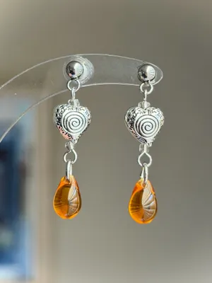 Handmade retro vintage fairy boho funky hippie style quality spiral heart dangle earrings🌀🤎🌱 thumbnail 2