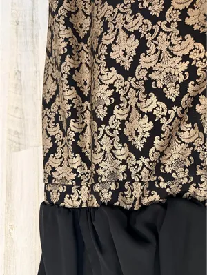 Women's XS Black Gold Brocade Beaded Collar Cocktail Dress thumbnail 4