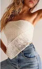 Free People Ivory Crochet Lace Strapless Bandeau Top S/P thumbnail 1