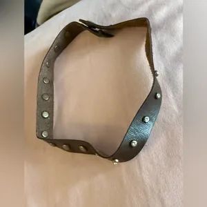 Studded Brown Leather Necklace thumbnail 3