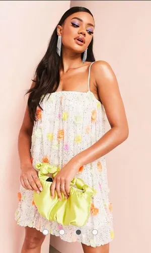 ASOS LUXE 3D embellished floral bubble mini dress in multi thumbnail 1