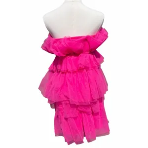 Thirty Thirty LA Strapless Mini Dress Women’s XS Hot Pink Tiered Tulle Ruffle thumbnail 3