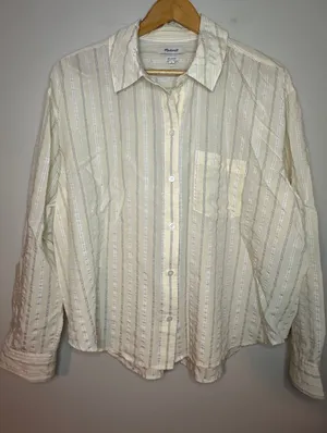 Madewell Relaxed Fit Yellow Cream Stripe Button Up Front Chest Pocket Size‎ XL thumbnail 1