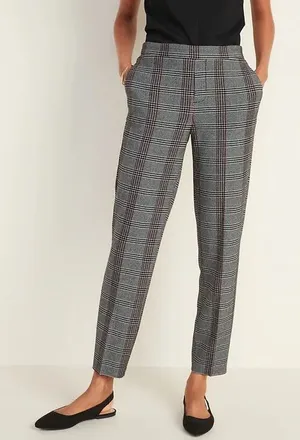 Old navy pull on straight leg plaid pants grey size 10 thumbnail 1