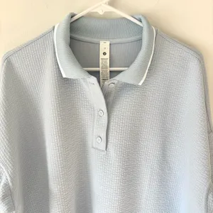 Lululemon Textured Long-Sleeve Polo Shirt Starch Blue White Athleisure Preppy thumbnail 4