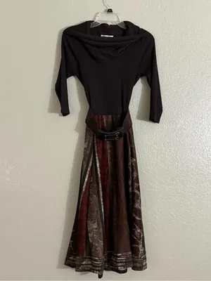 Vintage Y2K Robbie Bee Sm Brown Cowl Neck Belted Midi Dress Whimsigoth Bohemian thumbnail 6