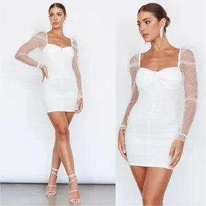 Selfie Leslie Like Lovers Hail Spot Mini Dress White Sweetheart‎ Puff Sleeve S thumbnail 2
