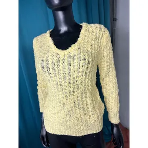 Mister Noah Vintage Yellow V-Neck Textured Knit Sweater Cozy Retro Pullover M thumbnail 3