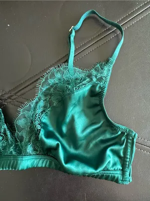 Victoria's Secret Satin & Lace Bralette in Emerald Green thumbnail 2