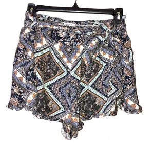 American Eagle‎ Culotte Paisley Pull on Shorts Blue Brown Small thumbnail 1
