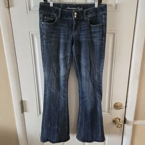 American Eagle Artist Flare Jeans Womens 8 Blue Low Rise Stretch Dark Wash Y2K thumbnail 8