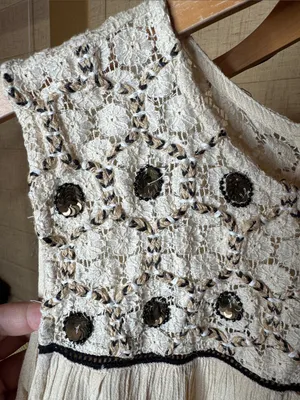 Zara Basic Cream Crochet Sequin Boho Tunic Top Size Medium thumbnail 5