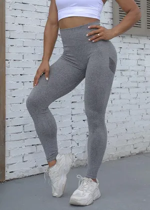 Workout Yoga Athletic Leggings Heather Gray Banded Waist thumbnail 1
