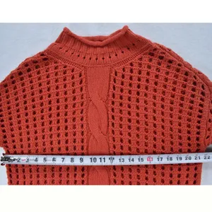 Free People Womens Burnt Orange Open Knit Cable Mock Neck Pullover Sweater thumbnail 4