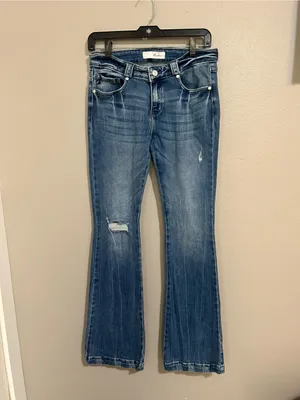 Kancan Low Rise Distressed Medium Wash Flare Denim Jeans Women’s Size 9 28 thumbnail 3