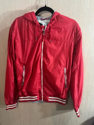 Women’s LOGG by H&M Red Hooded Zip-Up Bomber Jacket Size Medium thumbnail 1