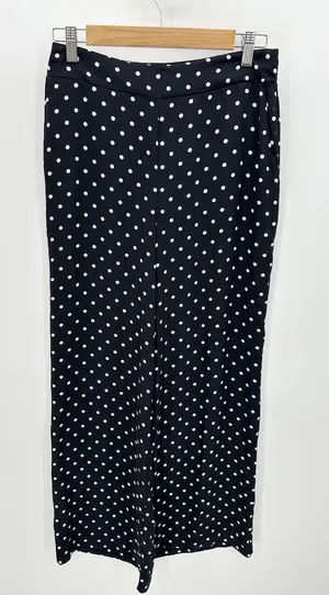 Victoria's Secret Black White Polka Dot Sheer Polyester‎ Wide Leg Pants Women M thumbnail 1