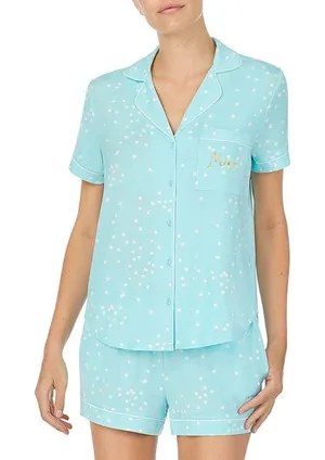 Kate Spade Womens MRS Bride Blue Polka Dot Pajamas Set Sz S Shirt &Short Comfy thumbnail 1