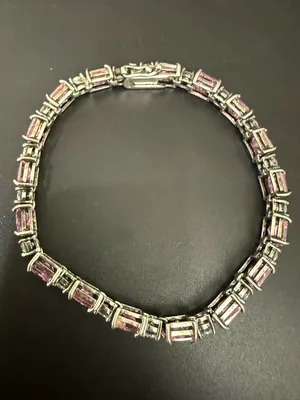 Vintage 925 Sterling Silver Princess Cut Pink CZ & Clear Round Tennis Bracelet thumbnail 5