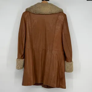 Vintage Leather Shearling Collar Penny Lane‎ Coat Brown Belted Distressed thumbnail 2