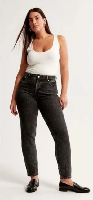 Abercrombie & Fitch The‎ Mom High Rise Black Wash Denim Tapered Jeans Size 4XS thumbnail 1