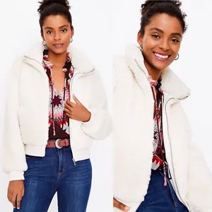 Ann Taylor LOFT Sherpa Teddy Fleece Bomber Jacket Medium Cozy Warm Fuzzy thumbnail 3