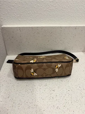 Coach Brown Bee Print Signature Nolita 19 Gold Hardware Small Designer EUC thumbnail 14