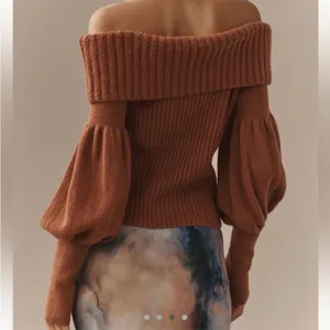 ANTHROPOLOGIE The Tessa Off The Shoulder Puff Sleeve Sweater Mauve NEW thumbnail 3