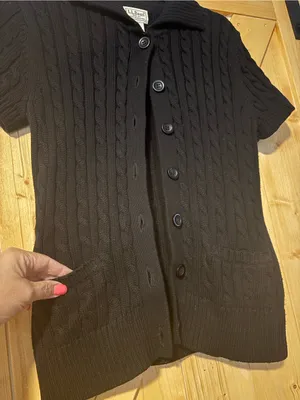 L.L. Bean Black Cable Knit Short Sleeve 100% Cotton Cardigan‎ Sweater Small thumbnail 10