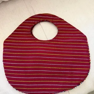 Red embroidered, beaded sequins and mirror work purse cloth clutch 10x6 inch thumbnail 2