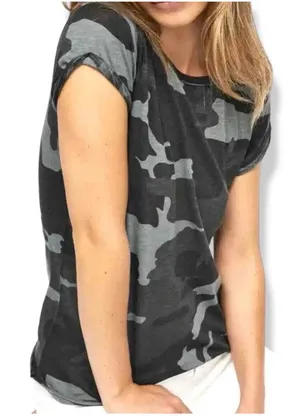 Free People "Clare" Lightweight Camo Tee‎ Sz L thumbnail 1