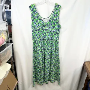 VTG The Eagle's Eye Large Midi Dress Floral Sleeveless Blue Green Bow 80s‎ 1600 thumbnail 2