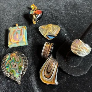 Multicolor Glass Pendant Set and 1 glass ring size 8 thumbnail 1