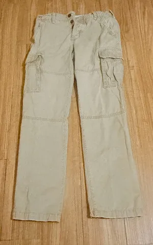Hollister Men's Cargo Pants Beige Cotton Canvas Button Regular Fit Straight Leg thumbnail 2