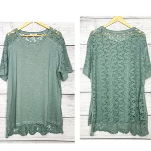 UMGEE Seafoam Green Lace Sleeve Sheer Lace Back High Low Tunic Top Size XL thumbnail 2