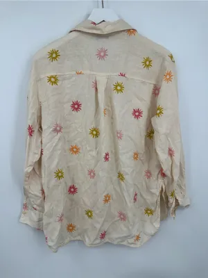 Old Navy The Boyfriend Shirt Sun Celestial Button Up Size Medium Linen Blend thumbnail 4