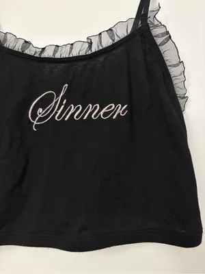 Dolls kill Sugar Thrillz Black Ruffle-Trim 'Sinner' Embroidered Cami thumbnail 3