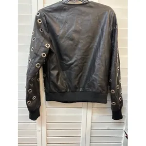 Black Faux Leather Jacket‎ With Grommet Detailing & Snap Closure thumbnail 2