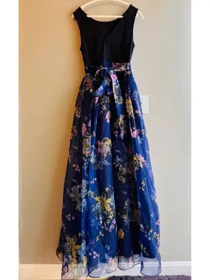 ModCloth Navy Blue Sleeveless Maxi Dress with Floral Organza Overlay and Waist S thumbnail 7
