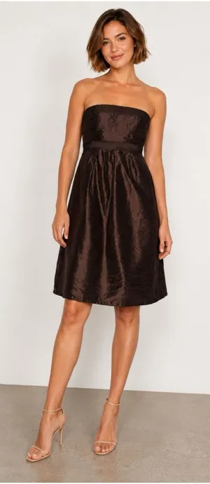 J Crew Strapless‎ Dress 0 XS Brown 100% Silk Satin Lined Babydoll Empire Waist thumbnail 1