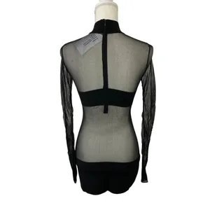 MONOT Contrasting Bands Mini Dress in Black 2 New Womens Sheer Panel Long Sleeve thumbnail 6