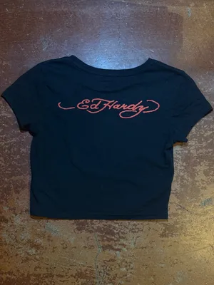 Ed Hardy Black Crop Tee with Multicolor Tiger Graphic thumbnail 5