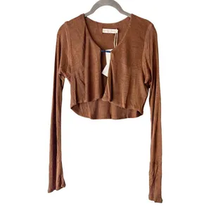 NWT Savannah Morrow Birdie Top in Cocoa Brown Cropped Long Sleeve Size Small thumbnail 6