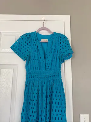 Anthropologie Somerset Aqua Blue Eyelet Maxi Dress thumbnail 5