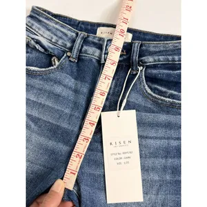 RISEN Cuffed Jeans Dark Wash Blue Straight Leg Stretch Denim Size 1 / 25 thumbnail 9