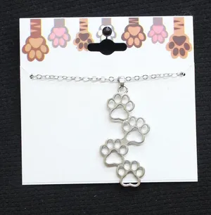 NWT Womens Fashion Pawprint Pet Pendant Necklace Silver Gray 18" + 2" thumbnail 1