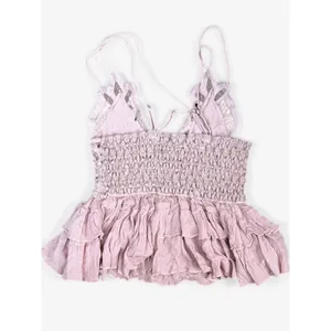 Free People FP One Adella‎ Cami Dusty Rose Lace Tiered Ruffle Boho Top Small thumbnail 6