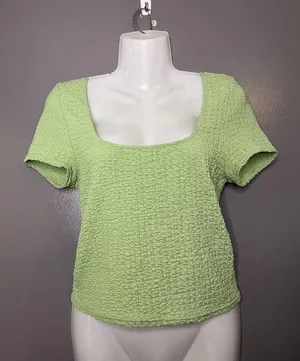Madewell Shirt Womens Medium Green Textured Square Neck Short Sleeve Knit Top thumbnail 1
