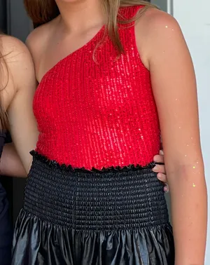 Revolve Supper down Red Sparkles Body Suit thumbnail 1