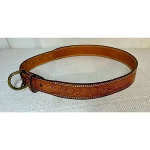 Vintage Western Tooled Leather Belt Pine Pattern& LINDA Across Middle Back Sz 32 thumbnail 4
